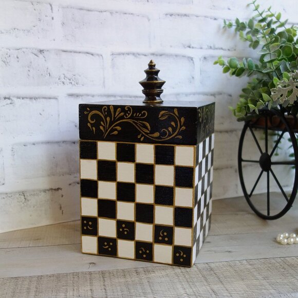 Checked Storage Box Buffalo Check Canister Checked Mantle Decor Courtly Decor - Picture 5 of 11